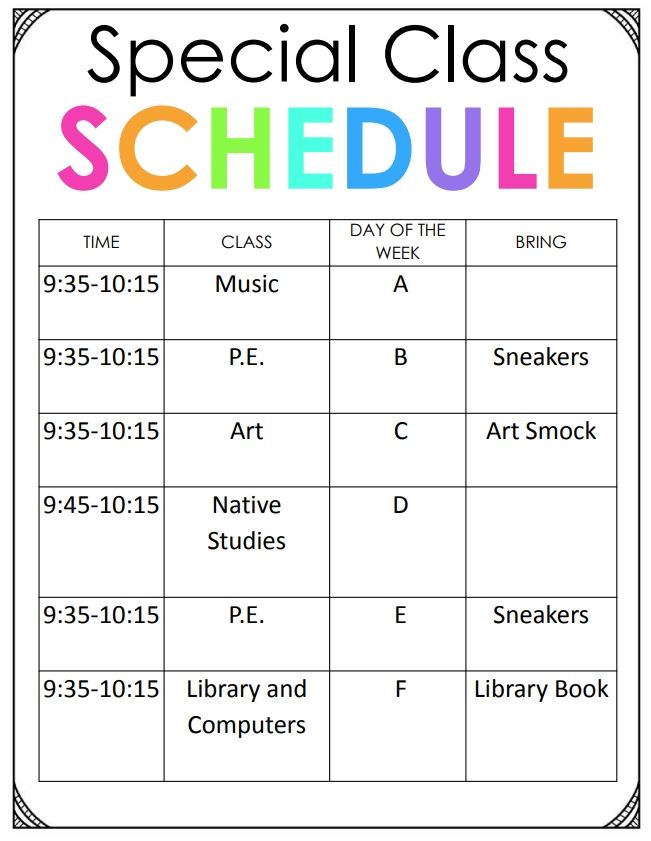 Specials Schedule Specials Schedule