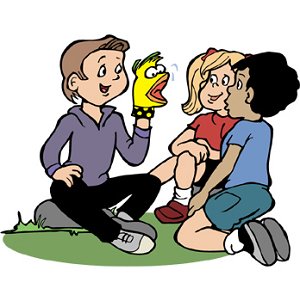 children with puppet