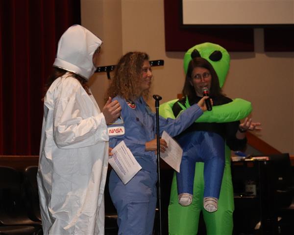 Ms. Daigler wearing an alien costume