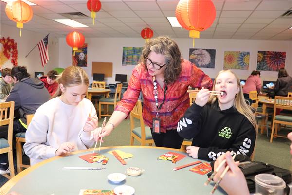Practicing with chopsticks