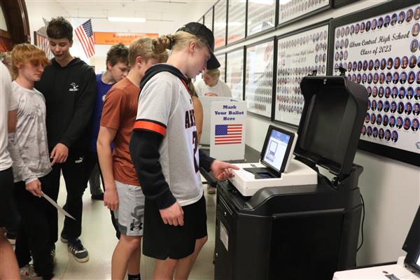Students in line to submit their ballot
