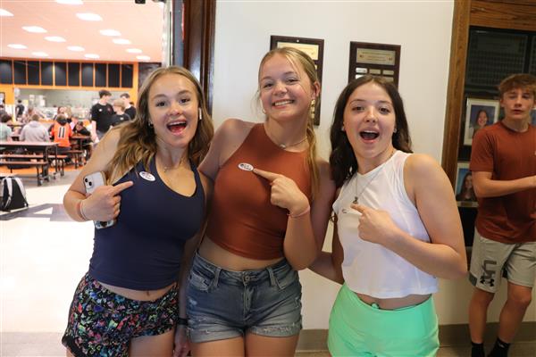 Girls pointing to their \